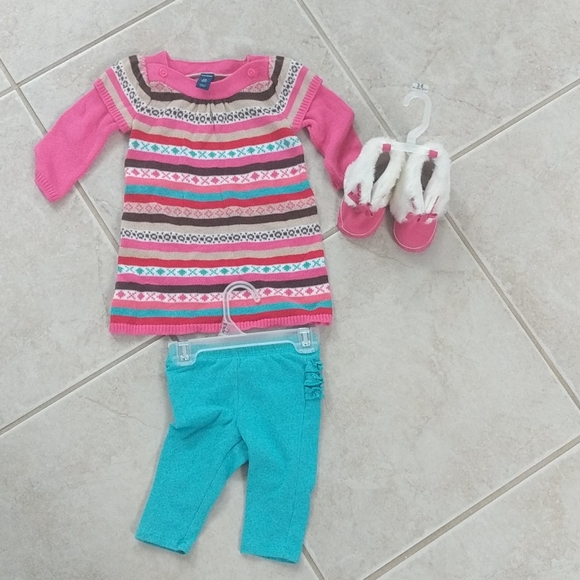 Girls 3-6m sweater dress set/ outfit, pink boots - Picture 2 of 6
